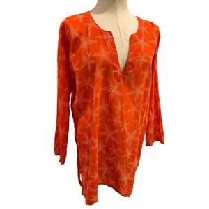 Large/XL Paths of the Spirit Womens Bathing Coverup Orange Starfish Sheer